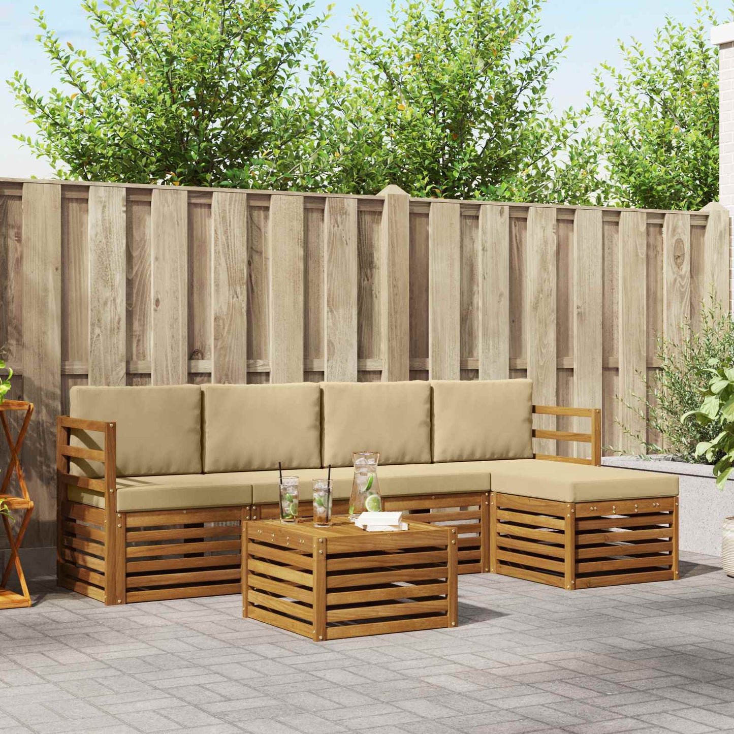 Set di divani da esterno con cuscino 6 pcs Naturale e Beige