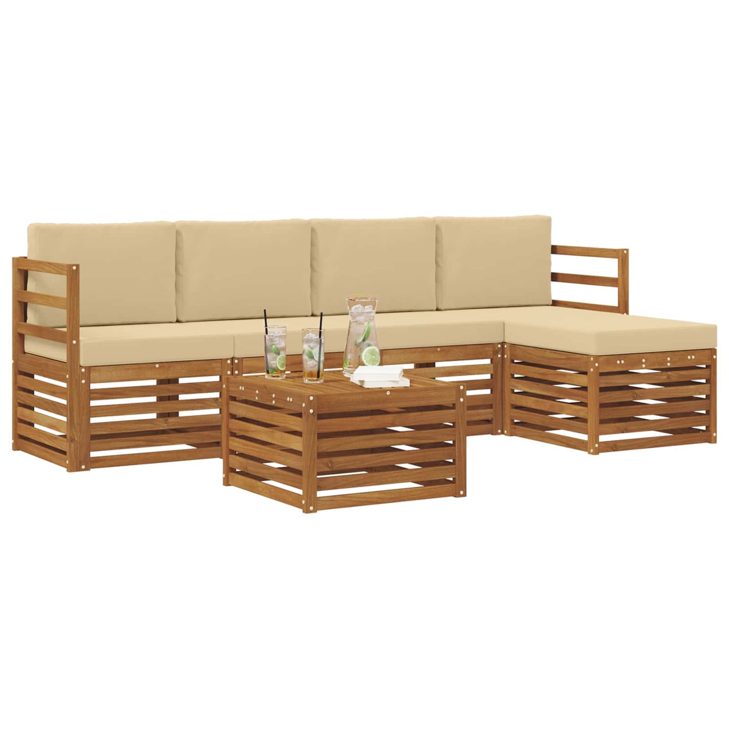 Set di divani da esterno con cuscino 6 pcs Naturale e Beige