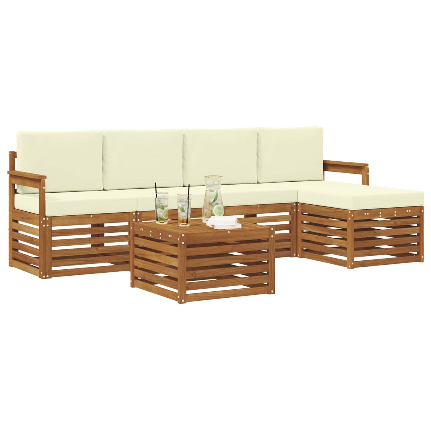Set di divani da esterno con cuscino 6 pcs Naturale e Crema | homemem39