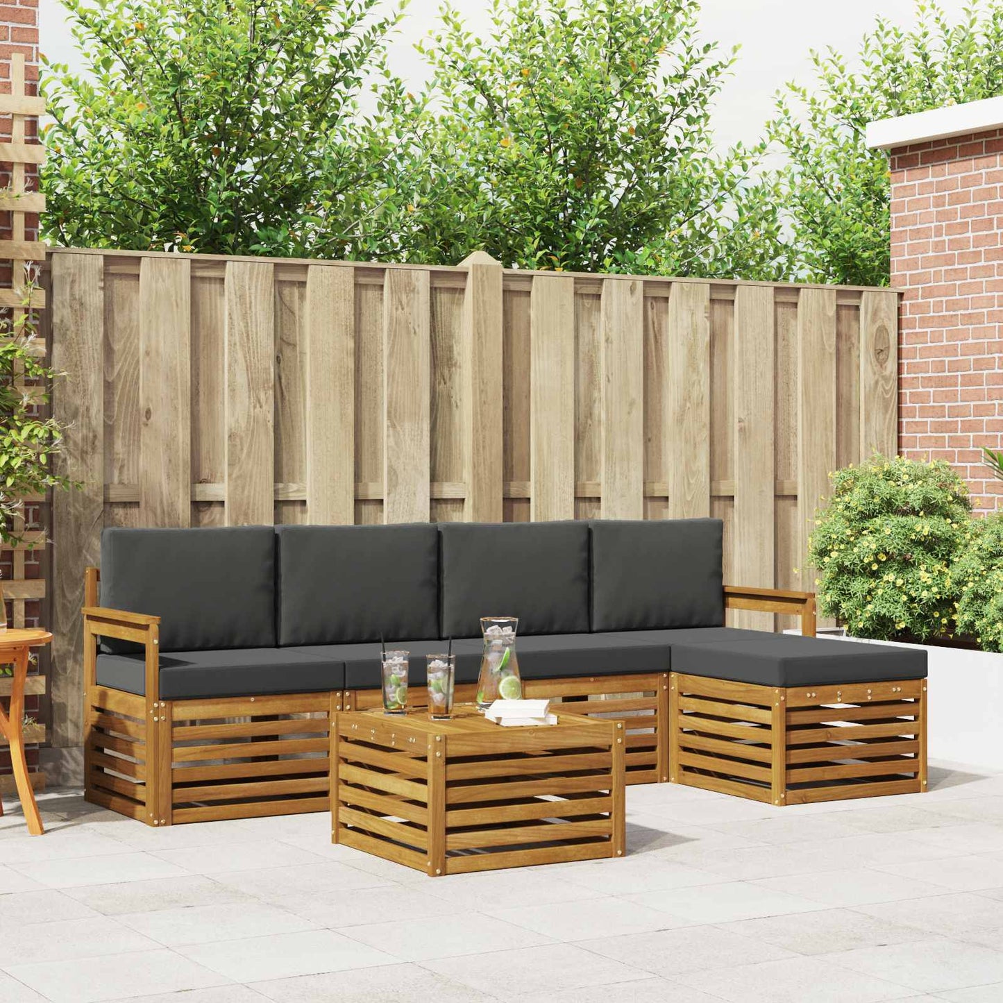 Set di divani da esterno con cuscino 6 pcs Naturale e Antracite