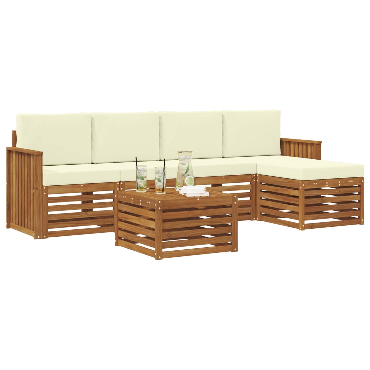 Set di divani da esterno con cuscino 6 pcs Naturale e Crema
