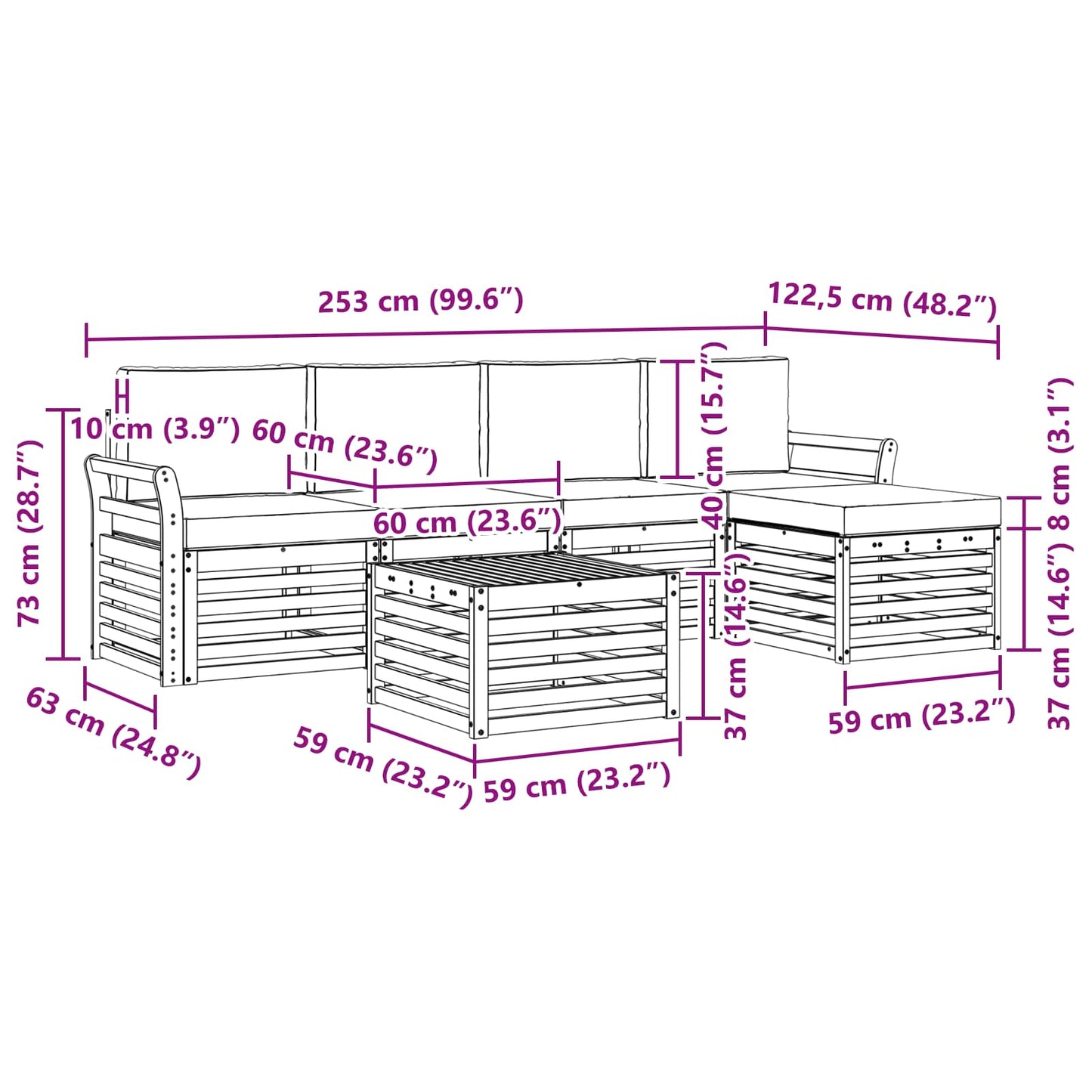 Set di divani da esterno con cuscino 6 pcs Naturale e Crema | homemem39