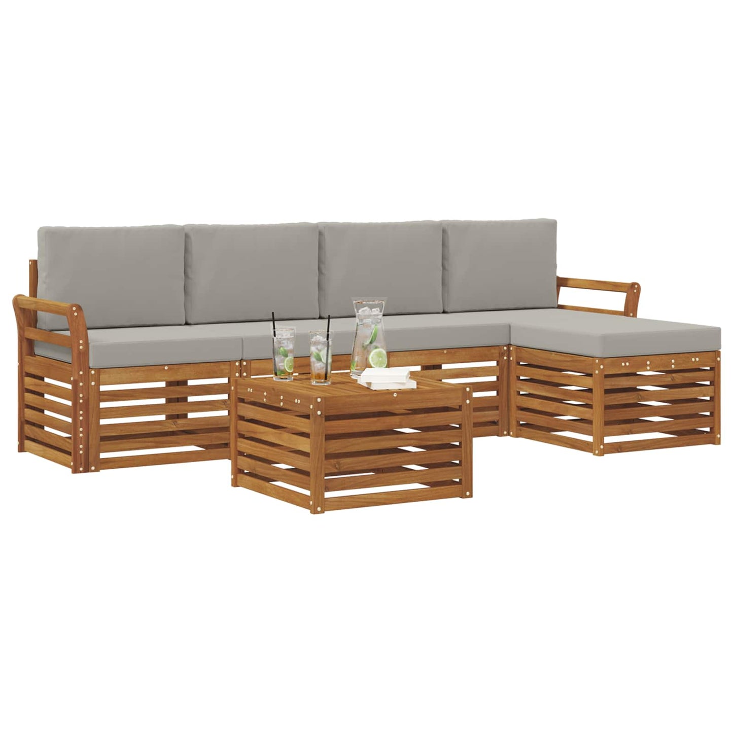 Set di divani da esterno 6 pcs Grigio Naturale e Chiaro