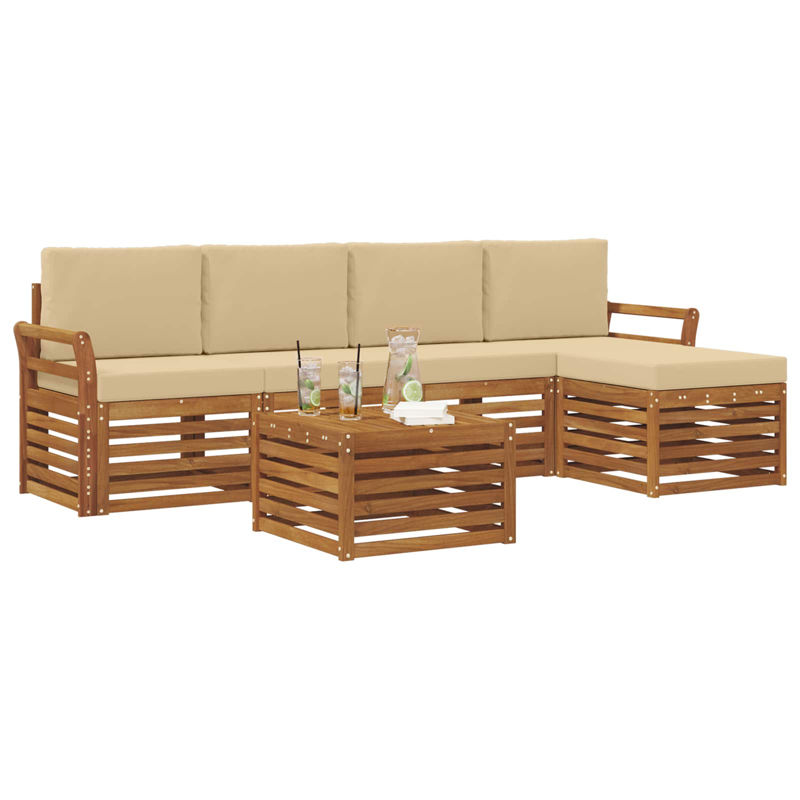 Set di divani da esterno con cuscino 6 pcs Naturale e Beige | homemem39