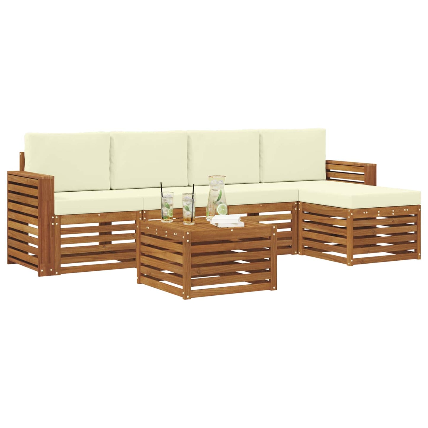 Set di divani da esterno con cuscino 6 pcs Naturale e Crema | homemem39