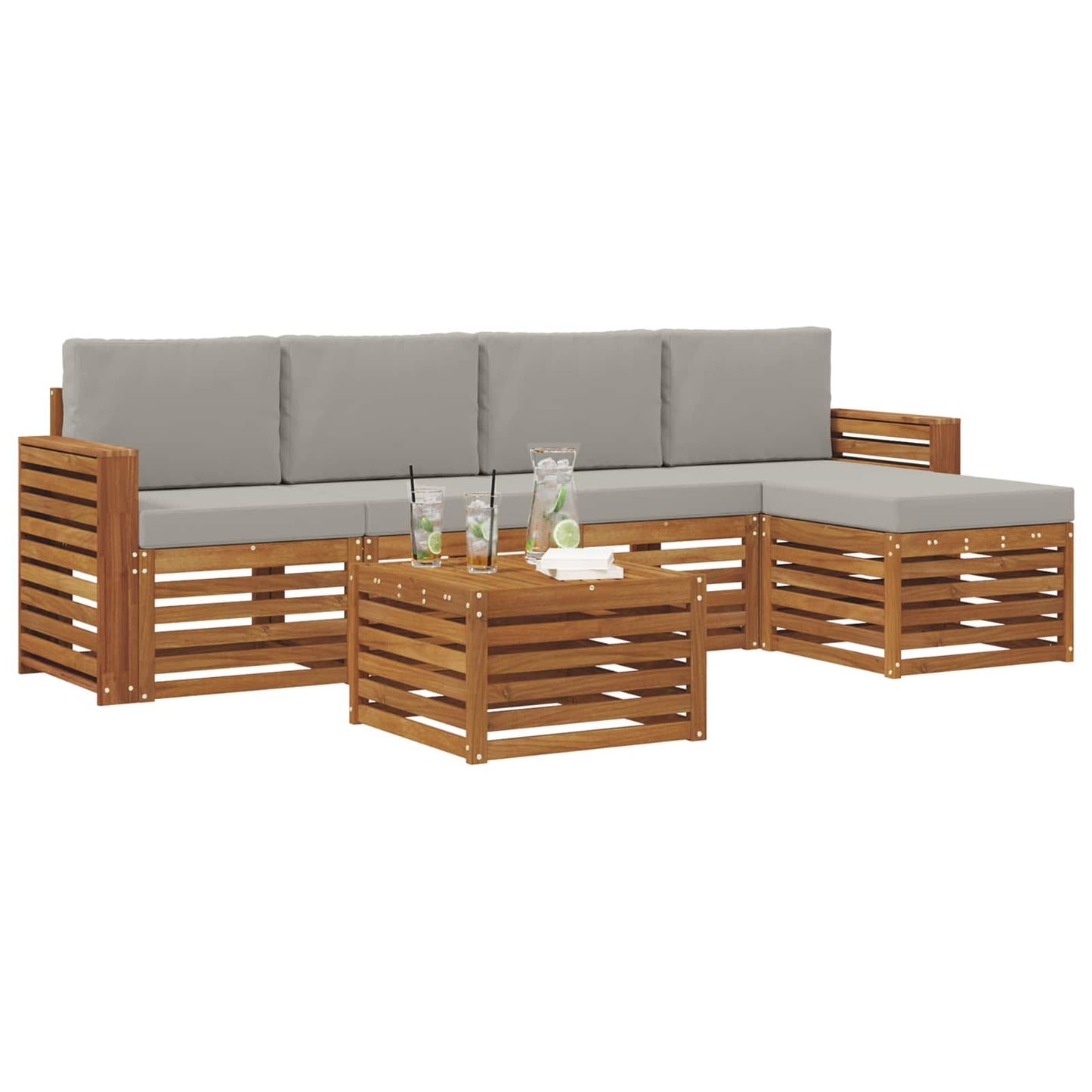 Set di divani da esterno 6 pcs Grigio Naturale e Chiaro