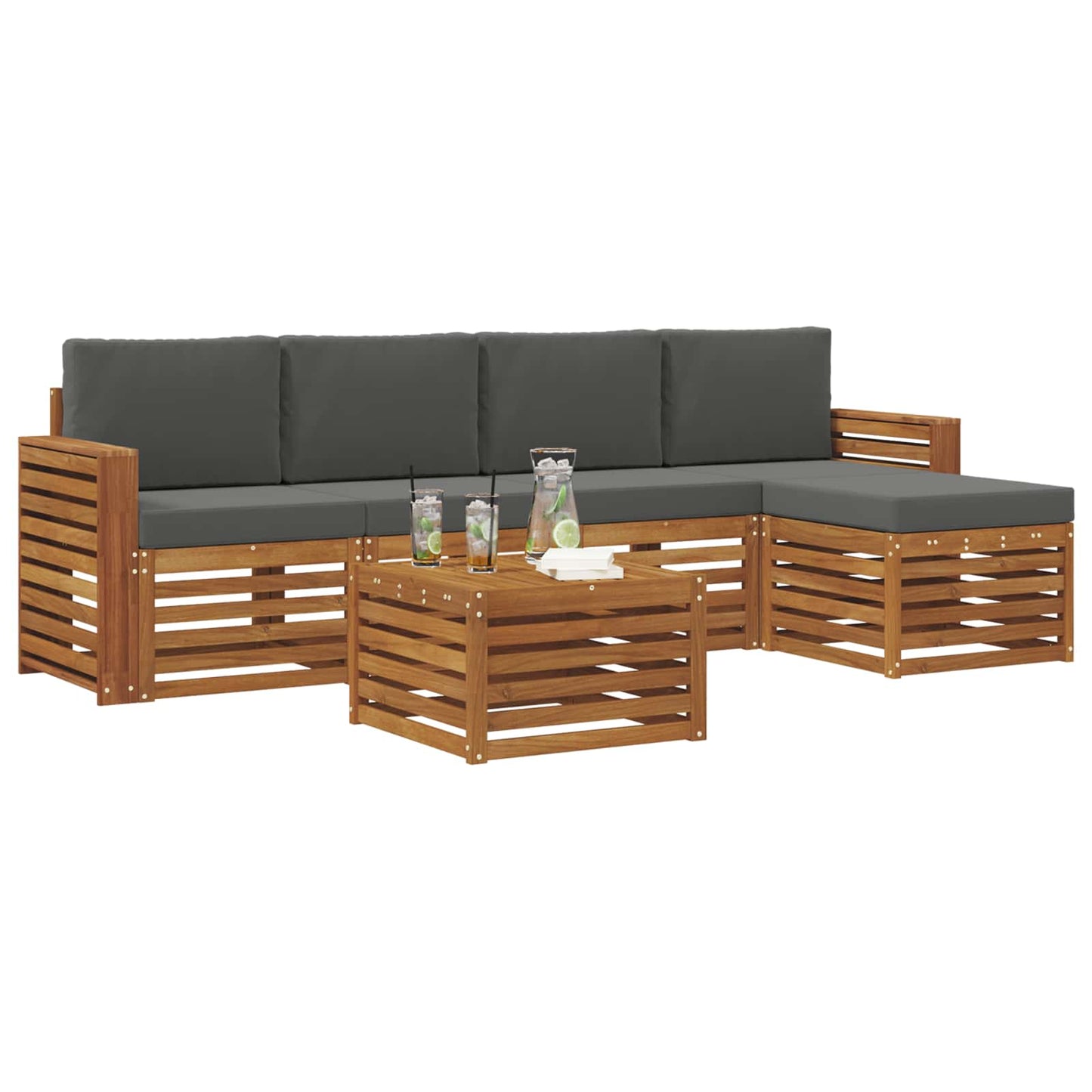 Set di divani da esterno con cuscino 6 pcs Naturale e Antracite | homemem39