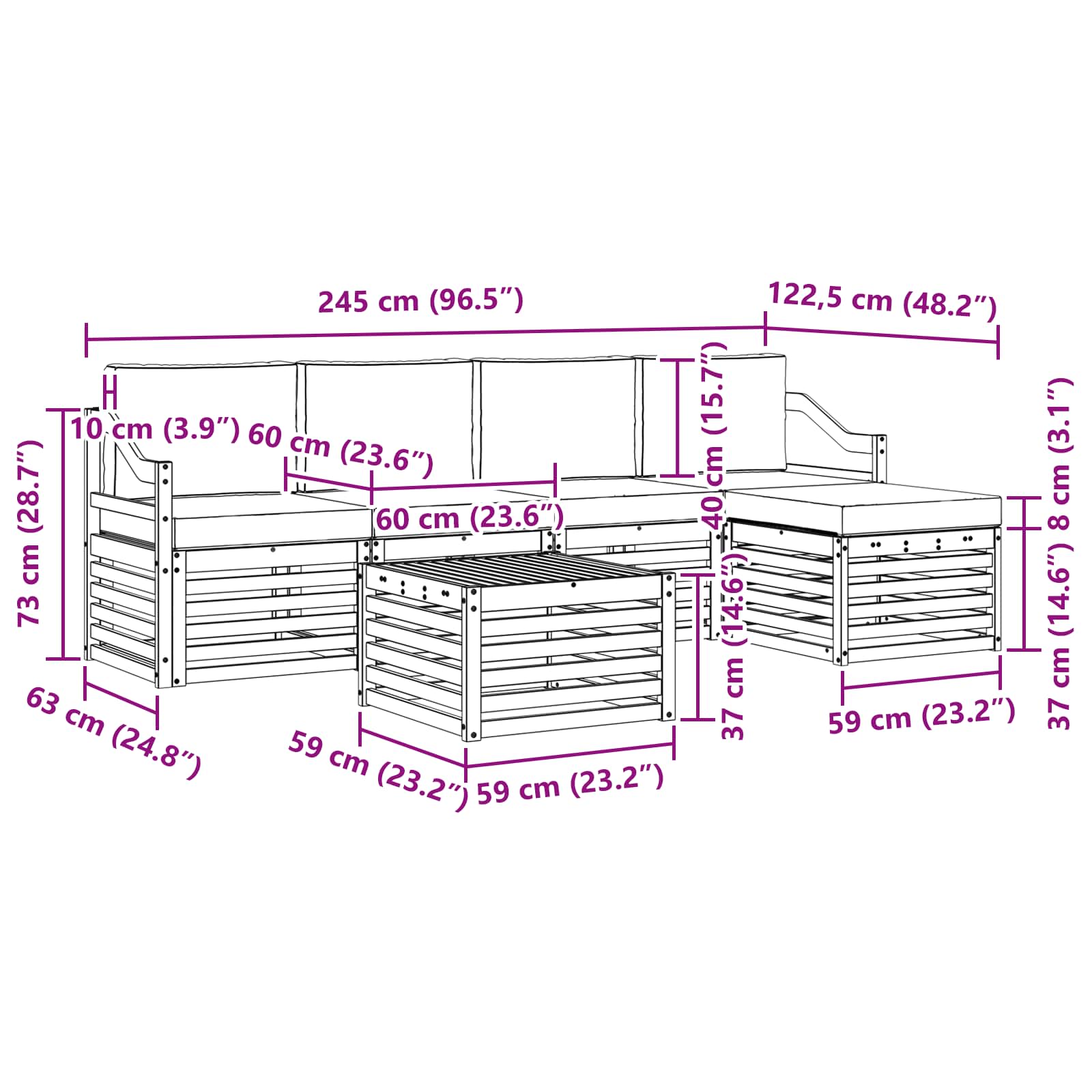 Set di divani da esterno con cuscino 6 pcs Naturale e Antracite | homemem39