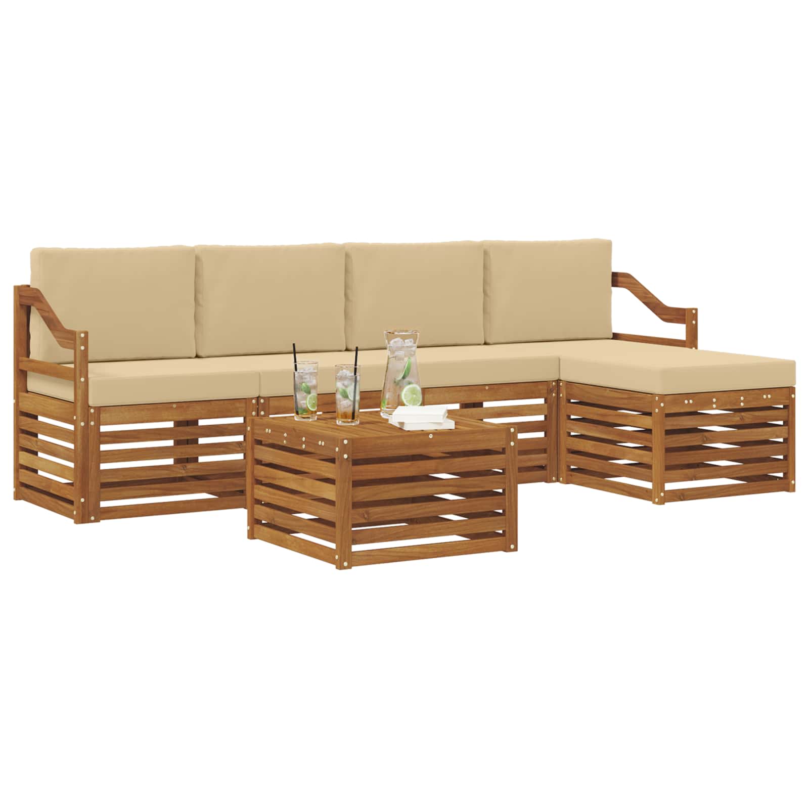Set di divani da esterno con cuscino 6 pcs Naturale e Beige | homemem39
