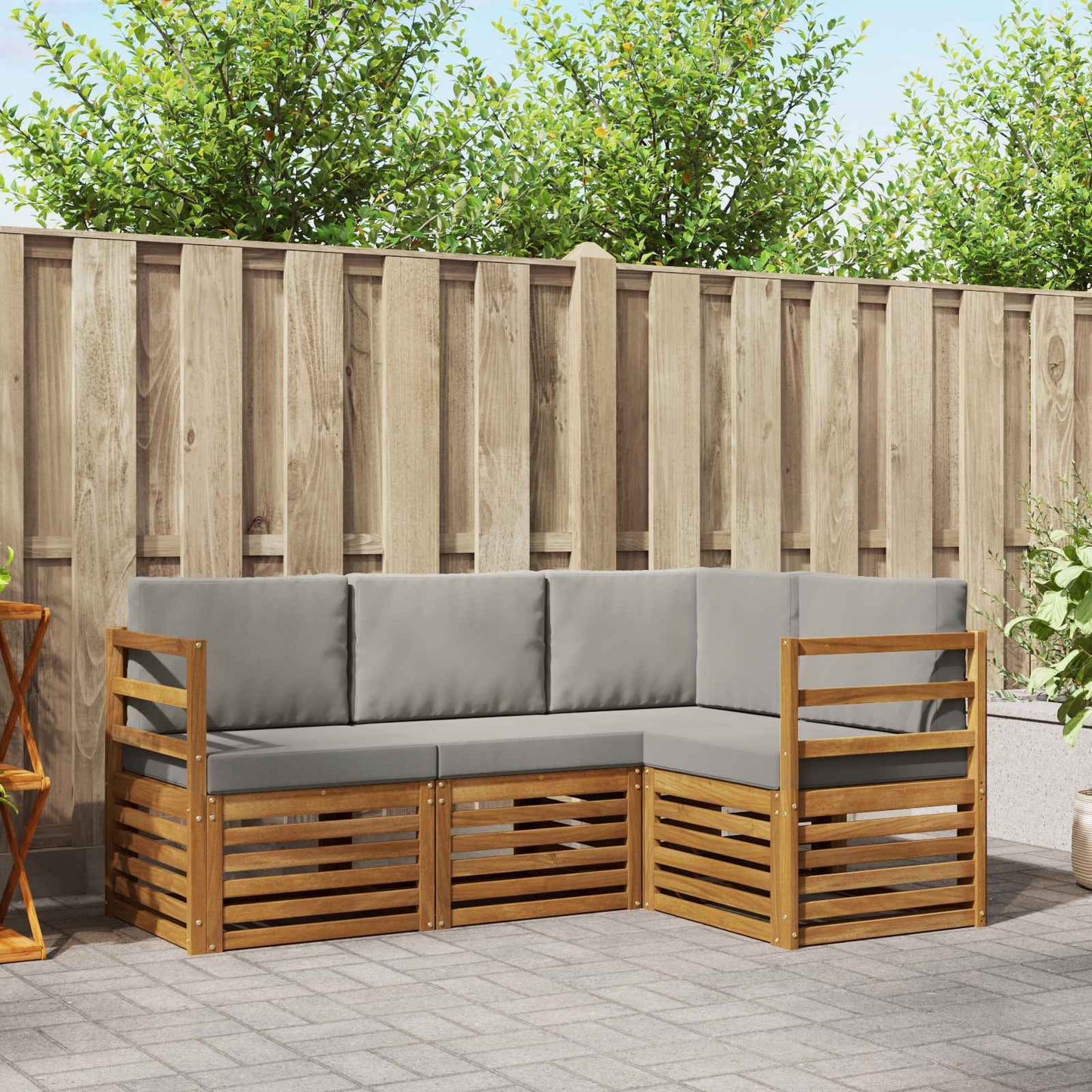 Set divani con cuscino 4 pcs Grigio Naturale e Chiaro