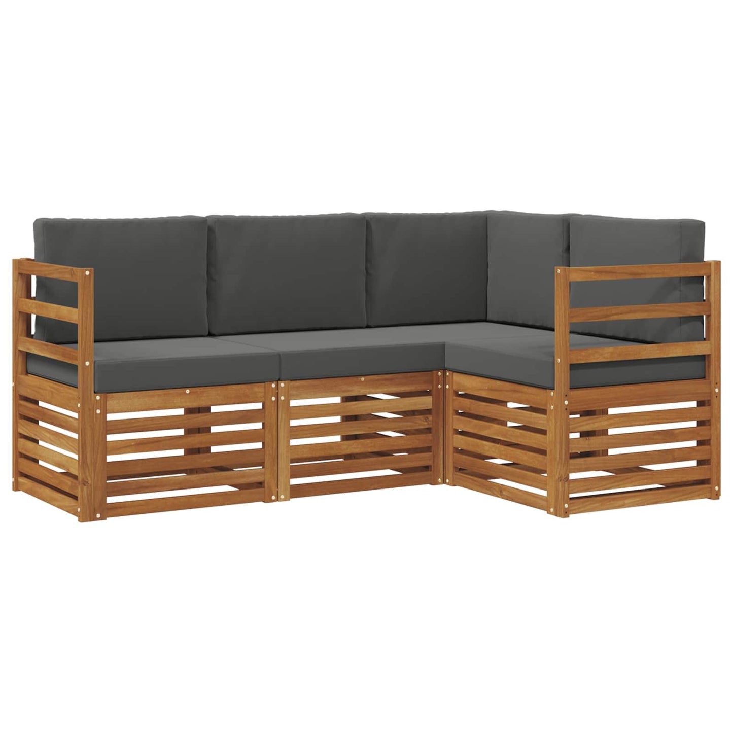 Set divani 4 pcs Naturale e Antracite Legno di Acacia Massello