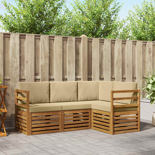 Set divani 4 pcs Naturale e Beige Legno di Acacia Massello