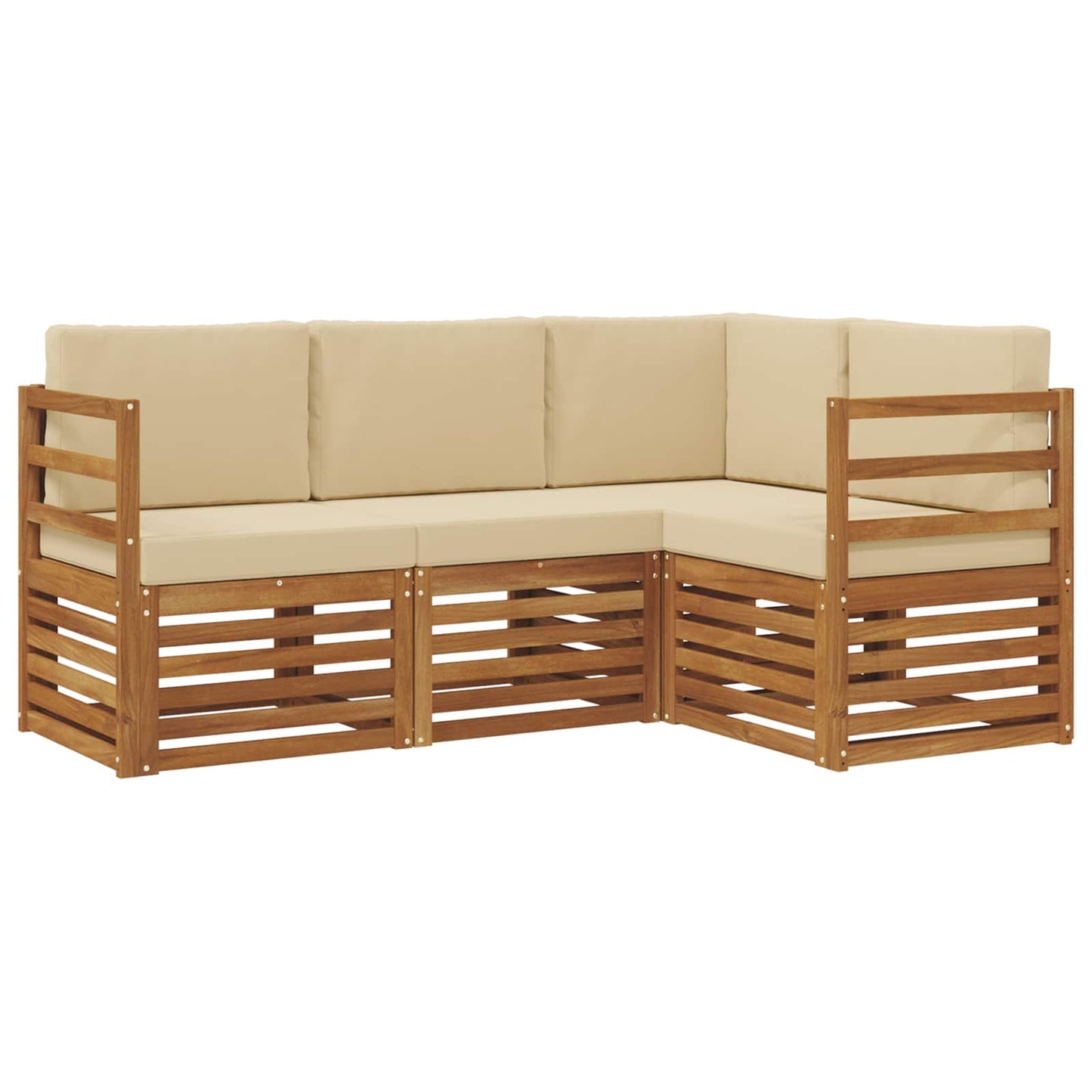 Set divani 4 pcs Naturale e Beige Legno di Acacia Massello