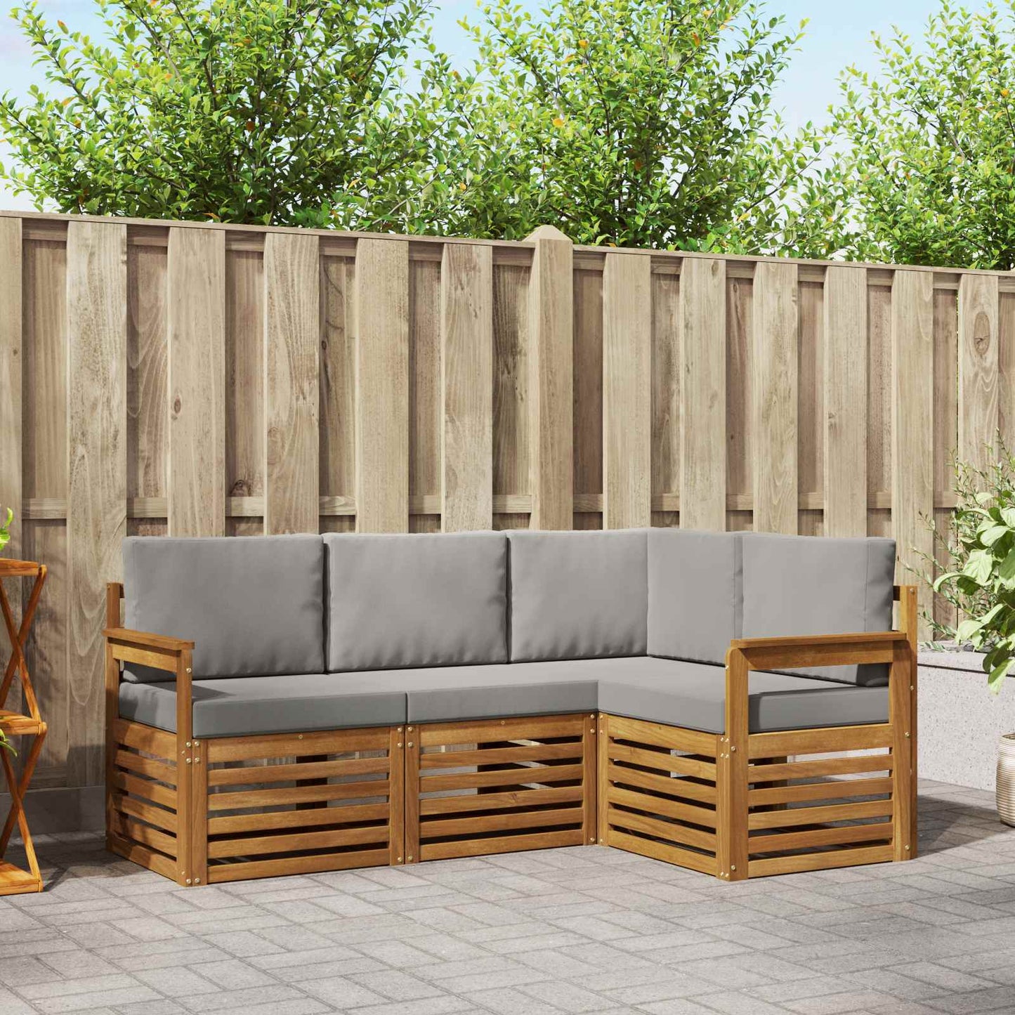 Set divani con cuscino 4 pcs Grigio Naturale e Chiaro