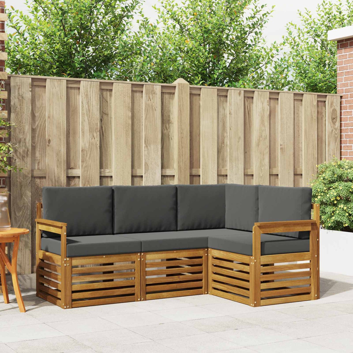 Set divani 4 pcs Naturale e Antracite Legno di Acacia Massello | homemem39