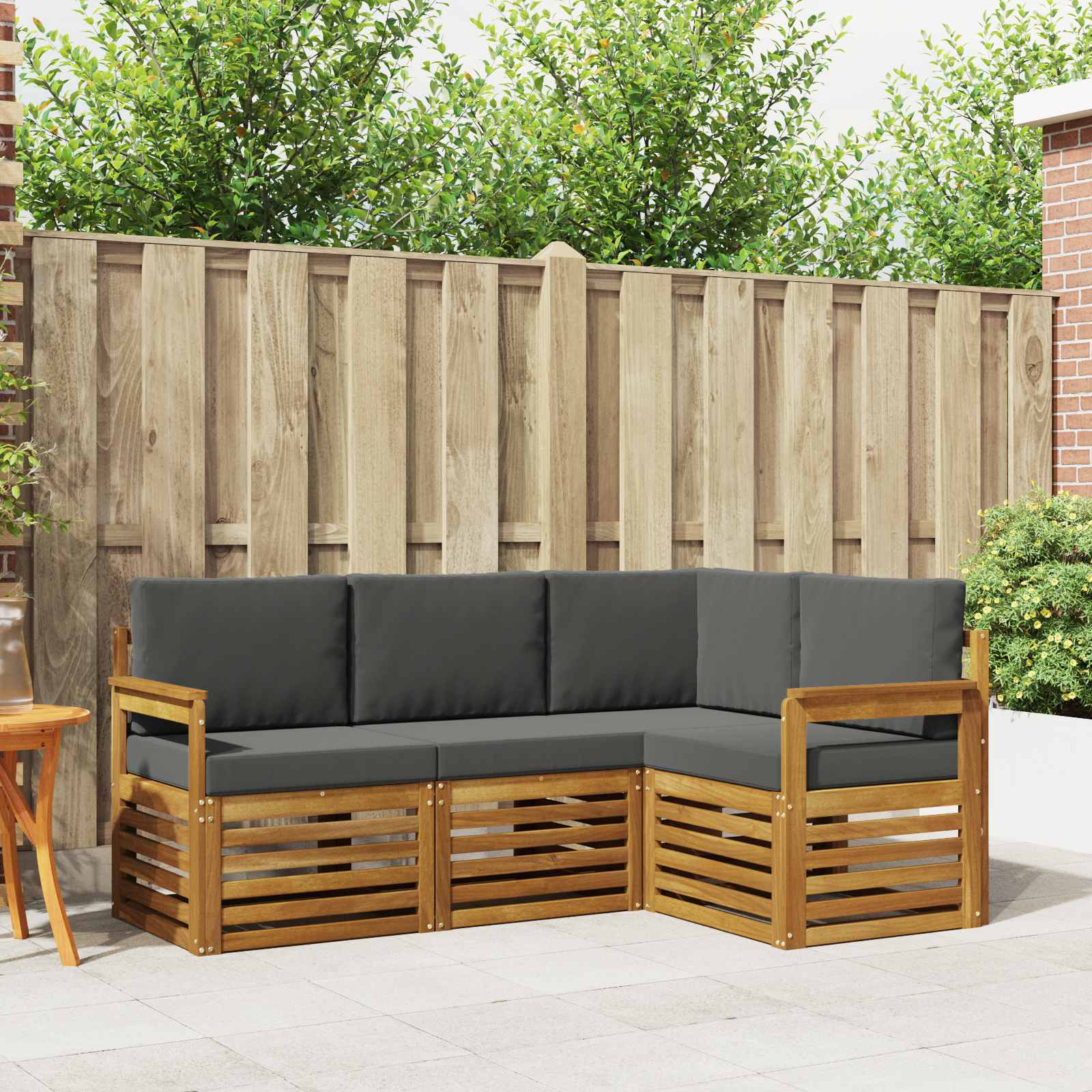 Set divani 4 pcs Naturale e Antracite Legno di Acacia Massello | homemem39