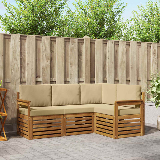 Set divani 4 pcs Naturale e Beige Legno di Acacia Massello | homemem39