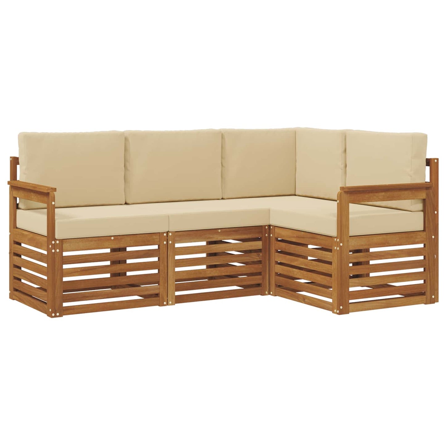 Set divani 4 pcs Naturale e Beige Legno di Acacia Massello | homemem39