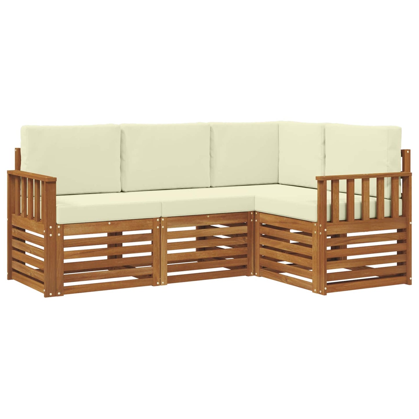 Set divani 4 pcs Naturale e Crema Legno di Acacia Massello