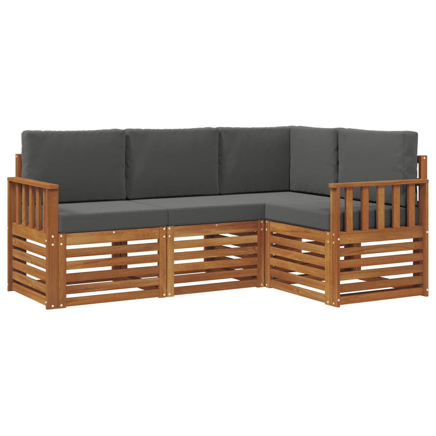 Set divani 4 pcs Naturale e Antracite Legno di Acacia Massello