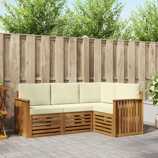 Set divani 4 pcs Naturale e Crema Legno di Acacia Massello