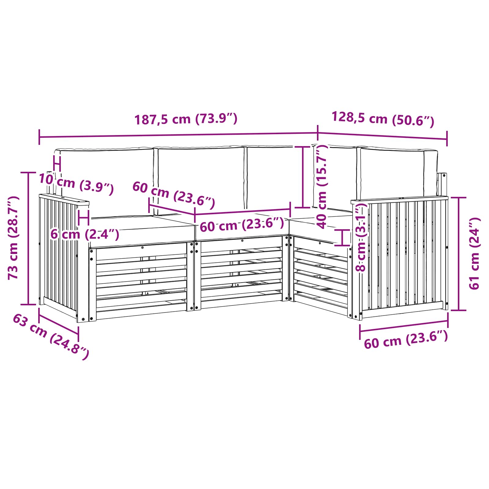 Set divani 4 pcs Naturale e Antracite Legno di Acacia Massello | homemem39