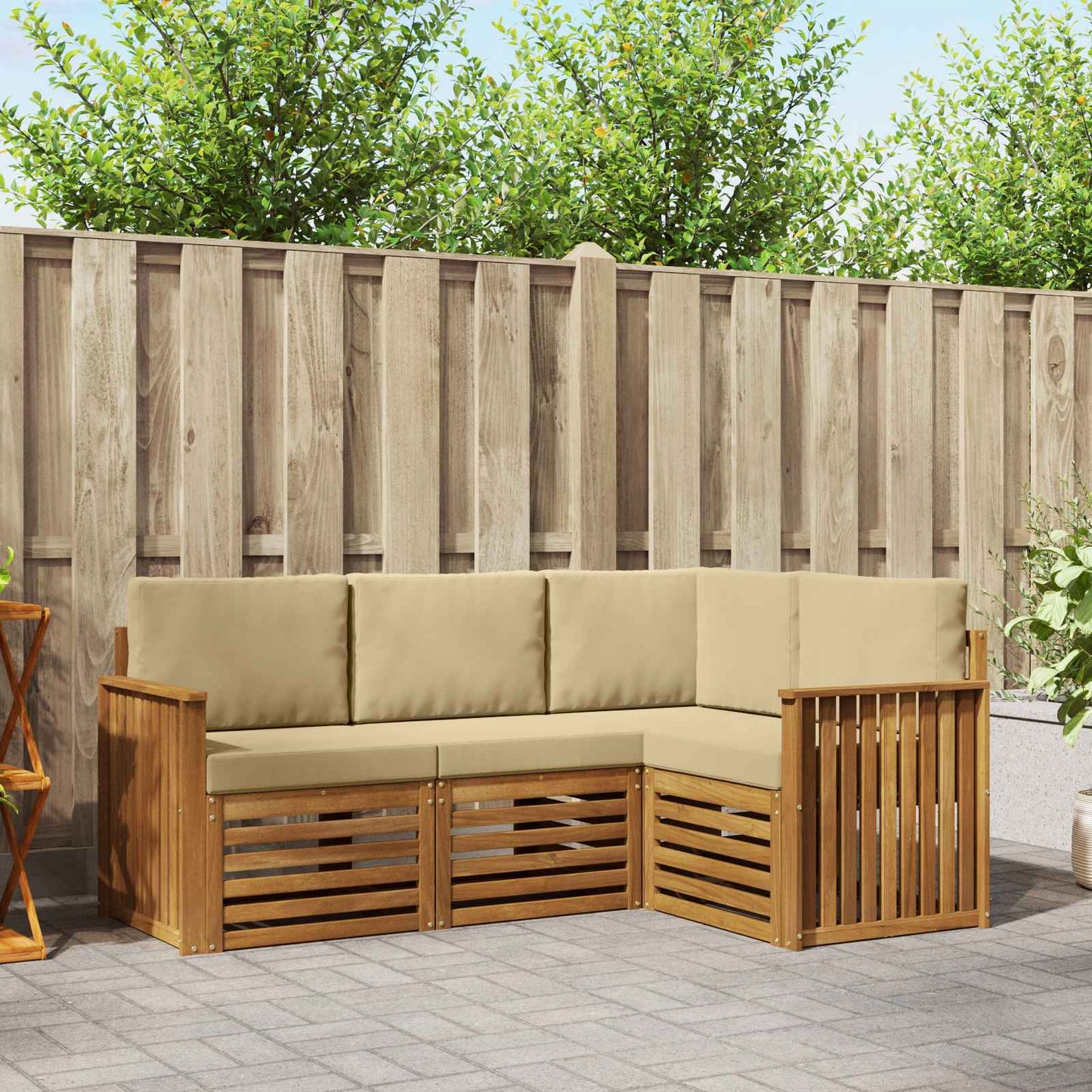 Set divani 4 pcs Naturale e Beige Legno di Acacia Massello | homemem39
