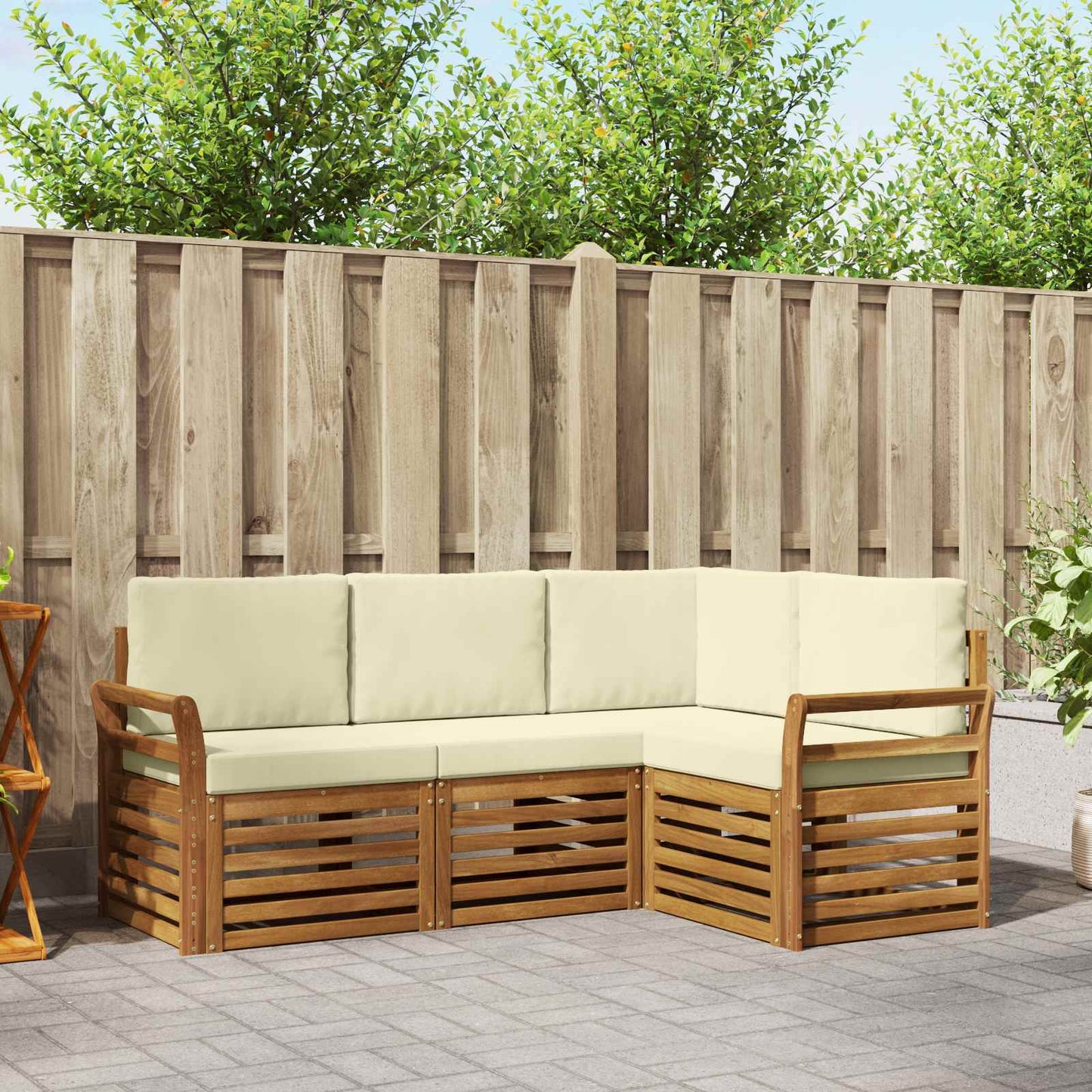 Set divani 4 pcs Naturale e Crema Legno di Acacia Massello | homemem39