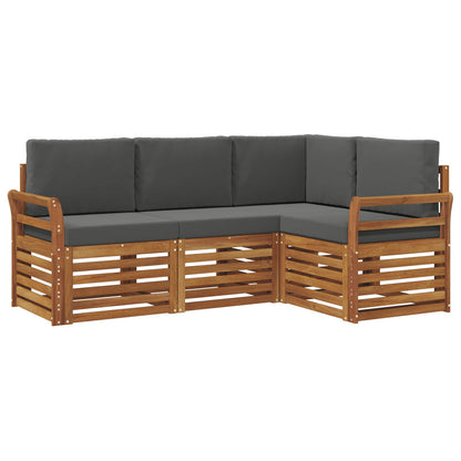 Set divani 4 pcs Naturale e Antracite Legno di Acacia Massello