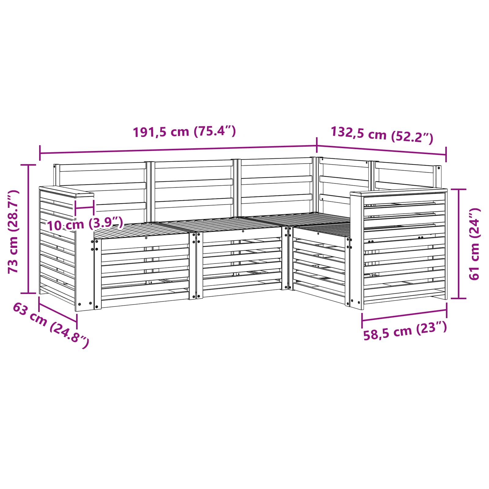 Set divani 4 pcs Naturale Legno di Acacia Massello | homemem39