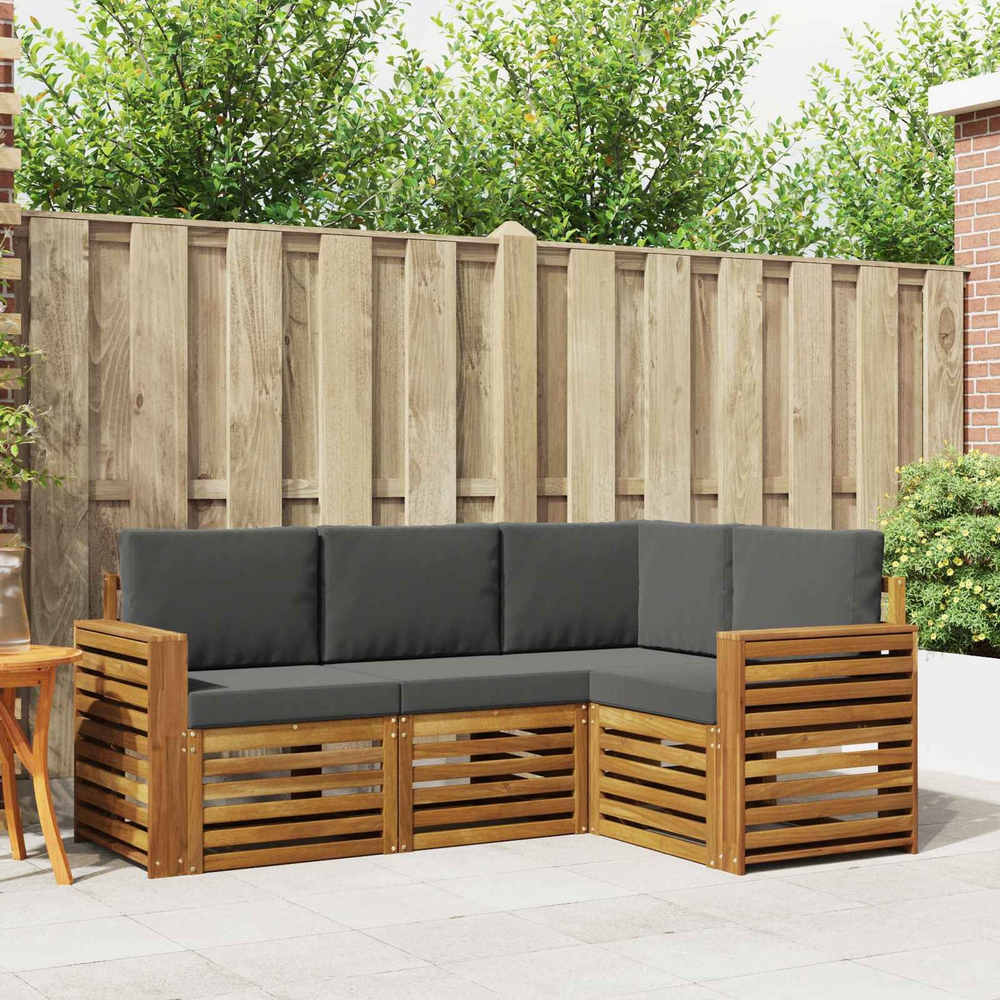 Set divani 4 pcs Naturale e Antracite Legno di Acacia Massello