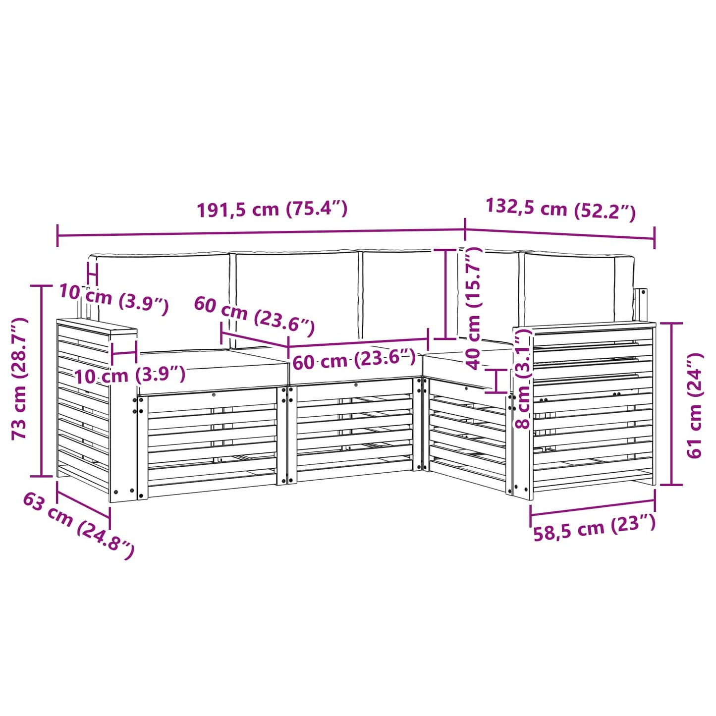 Set divani 4 pcs Naturale e Antracite Legno di Acacia Massello | homemem39