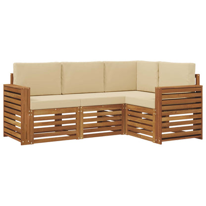 Set divani 4 pcs Naturale e Beige Legno di Acacia Massello | homemem39