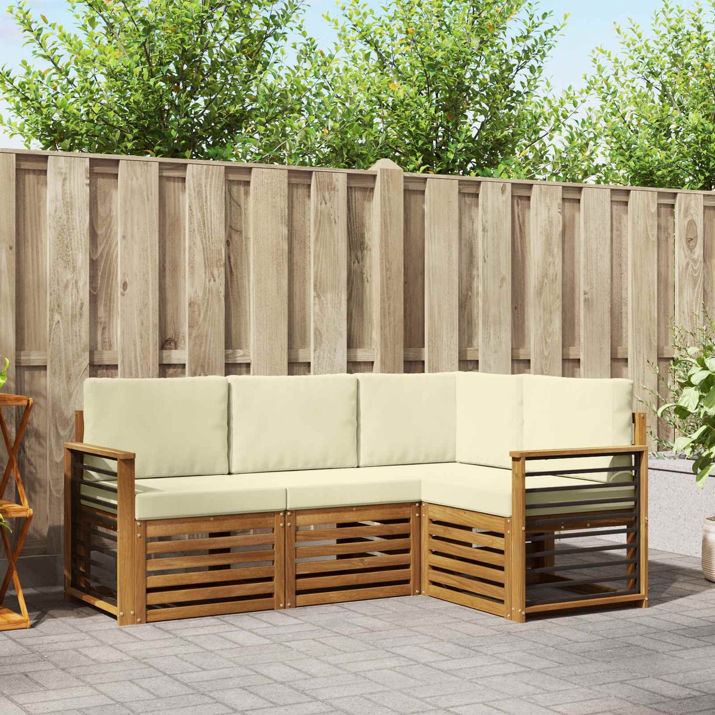 Set divani 4 pcs Naturale e Crema Legno di Acacia Massello | homemem39