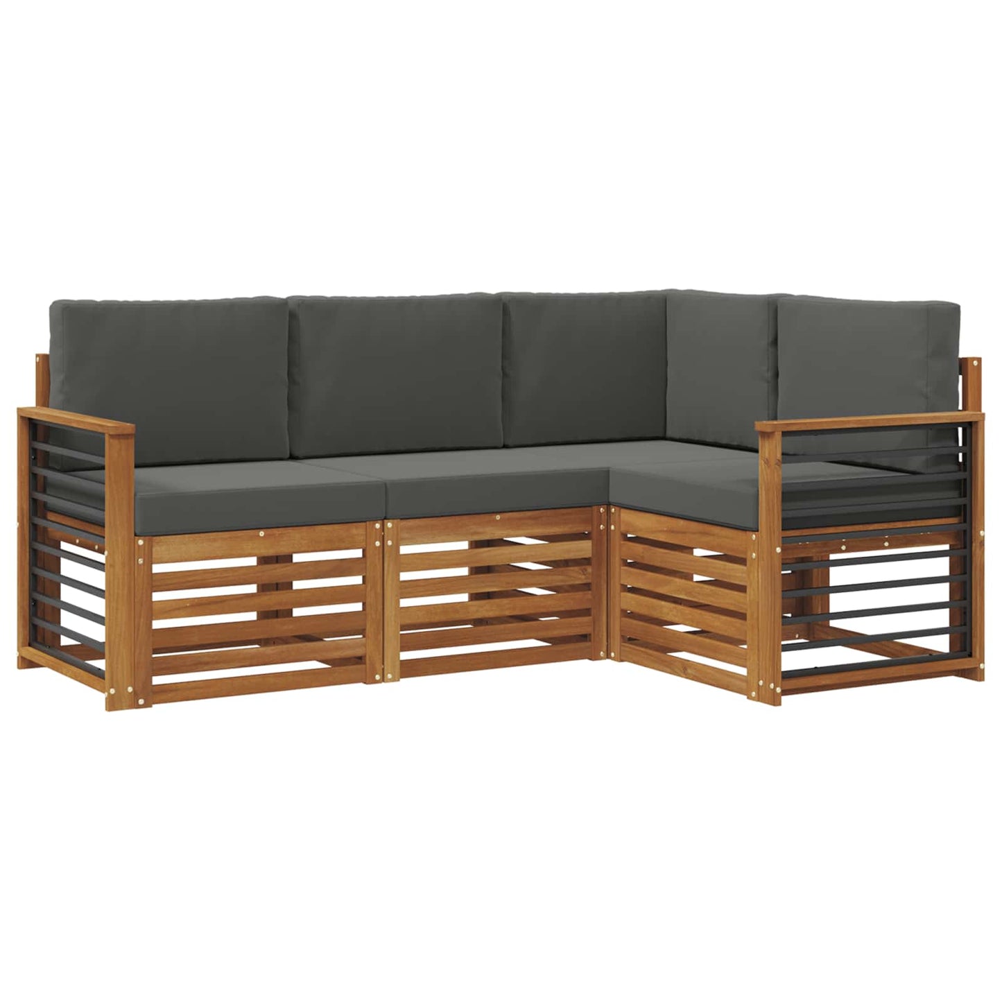 Set divani 4 pcs Naturale e Antracite Legno di Acacia Massello