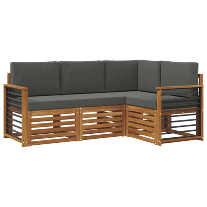 Set divani 4 pcs Naturale e Antracite Legno di Acacia Massello