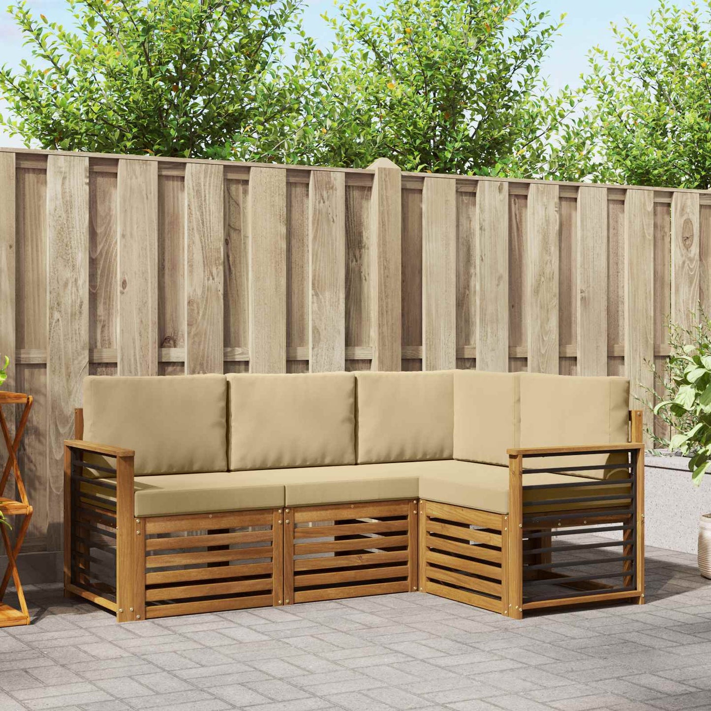 Set divani 4 pcs Naturale e Beige Legno di Acacia Massello | homemem39