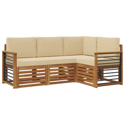 Set divani 4 pcs Naturale e Beige Legno di Acacia Massello | homemem39