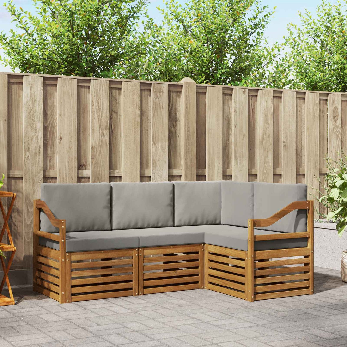 Set divani con cuscino 4 pcs Grigio Naturale e Chiaro