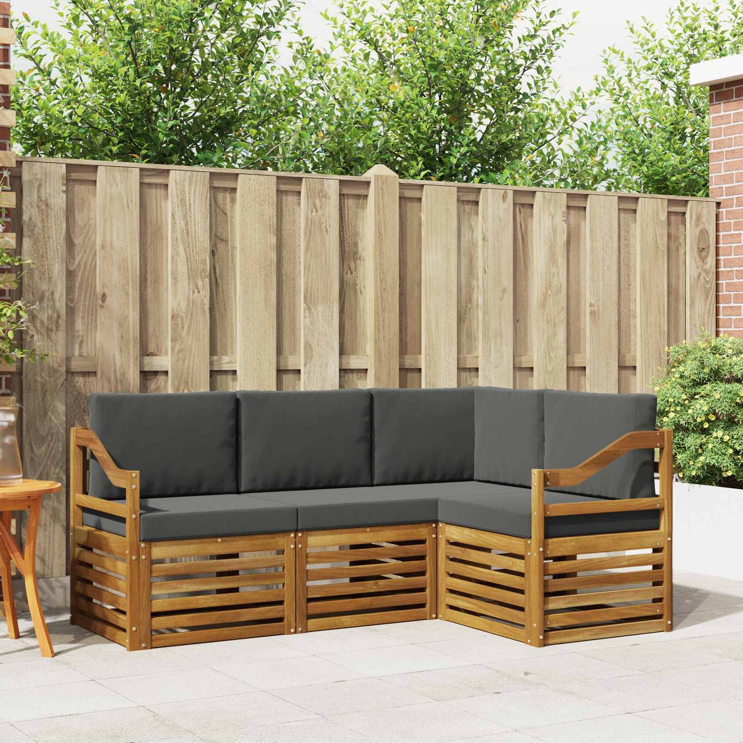 Set divani 4 pcs Naturale e Antracite Legno di Acacia Massello