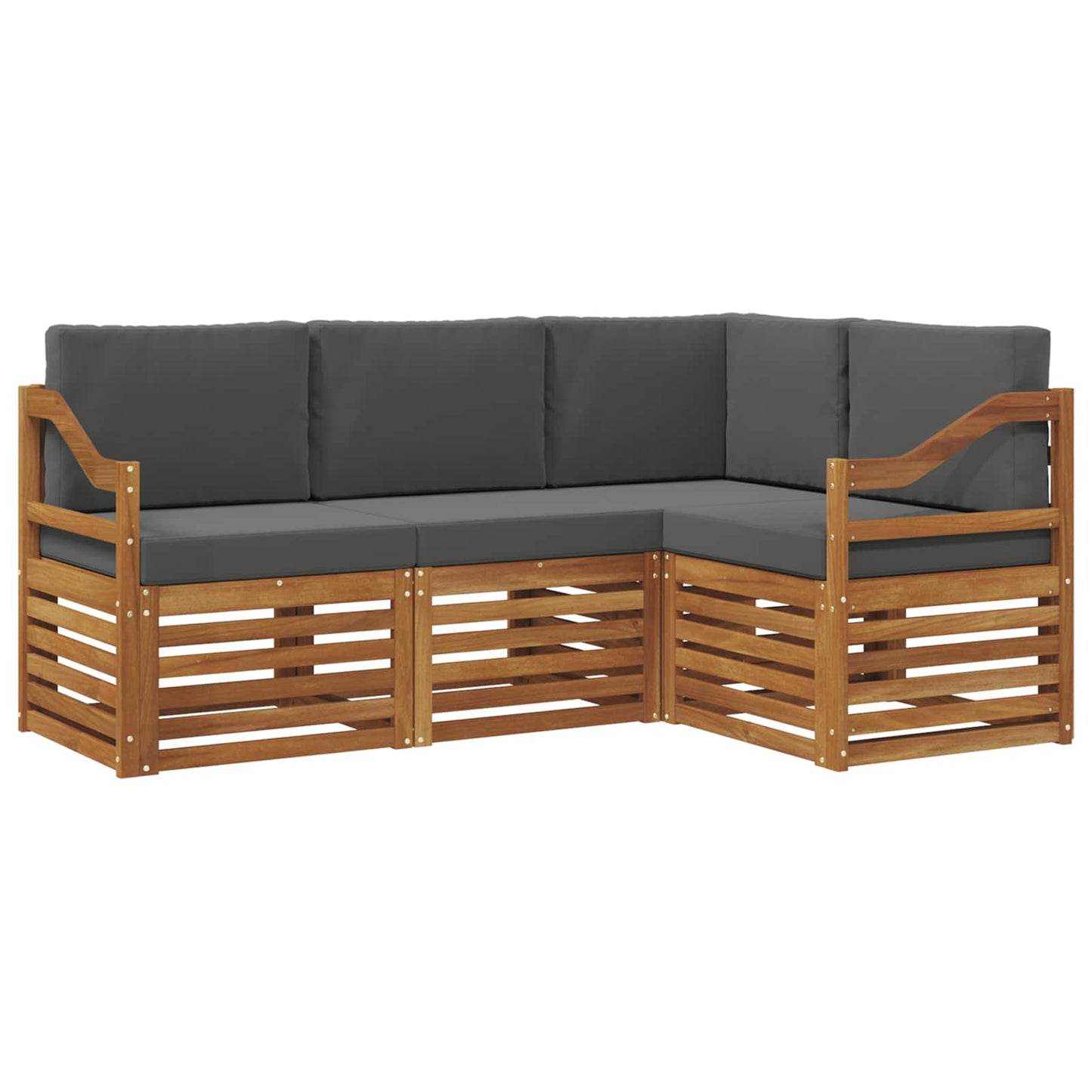 Set divani 4 pcs Naturale e Antracite Legno di Acacia Massello