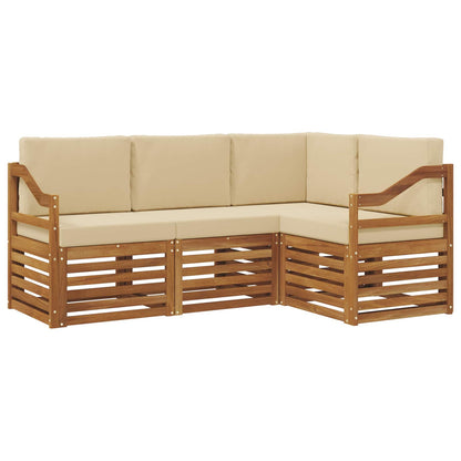 Set divani 4 pcs Naturale e Beige Legno di Acacia Massello