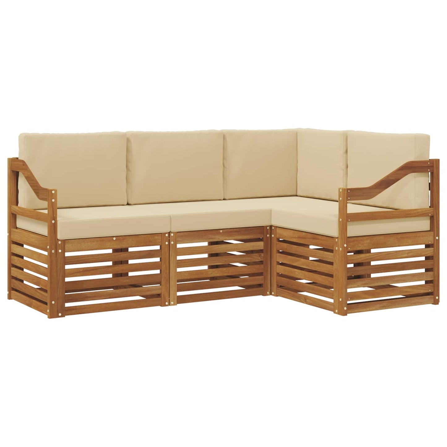 Set divani 4 pcs Naturale e Beige Legno di Acacia Massello