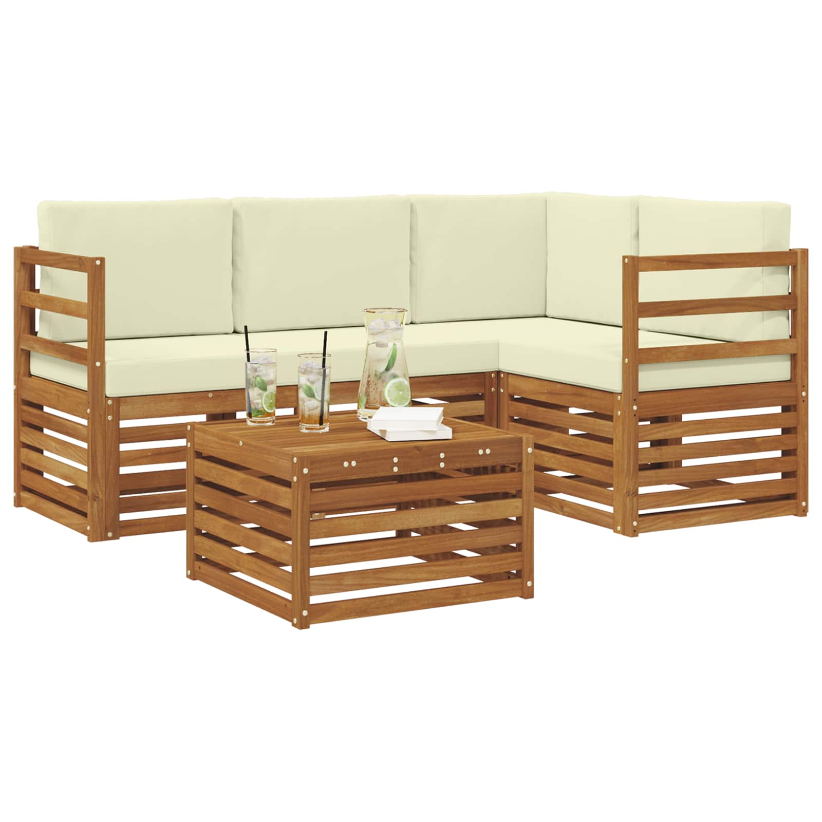 Set di divani da esterno con cuscino 5 pcs Naturale e Crema | homemem39