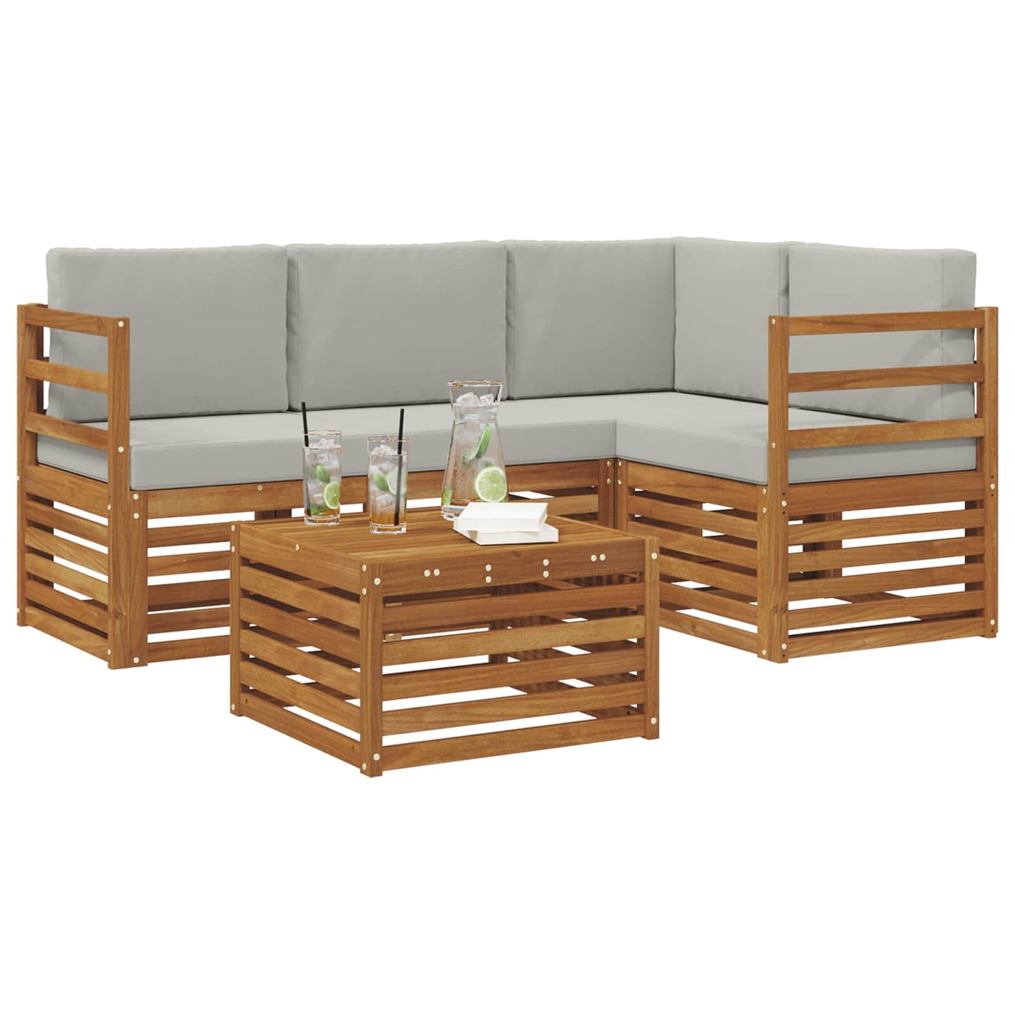 Set di divani da esterno 5 pcs Grigio Naturale e Chiaro | homemem39