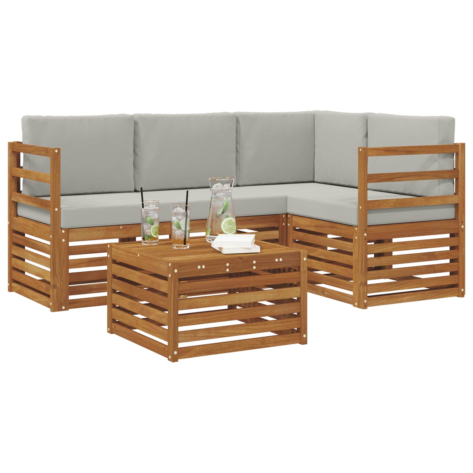 Set di divani da esterno 5 pcs Grigio Naturale e Chiaro | homemem39