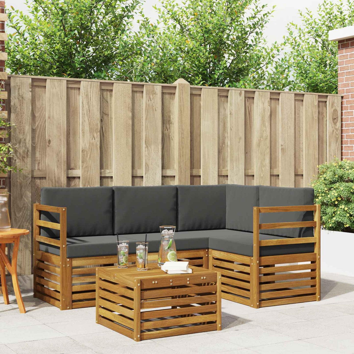 Set di divani da esterno con cuscino 5 pcs Naturale e Antracite