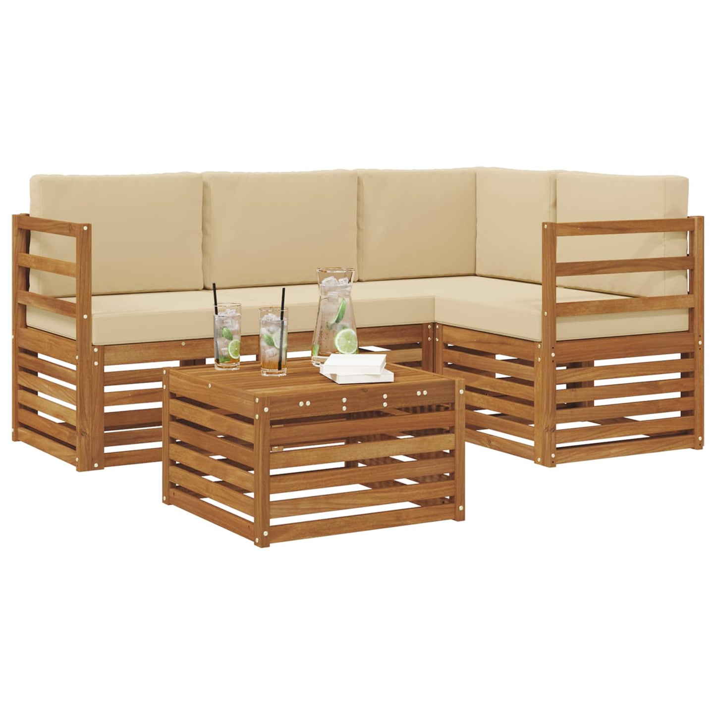 Set di divani da esterno con cuscino 5 pcs Naturale e Beige