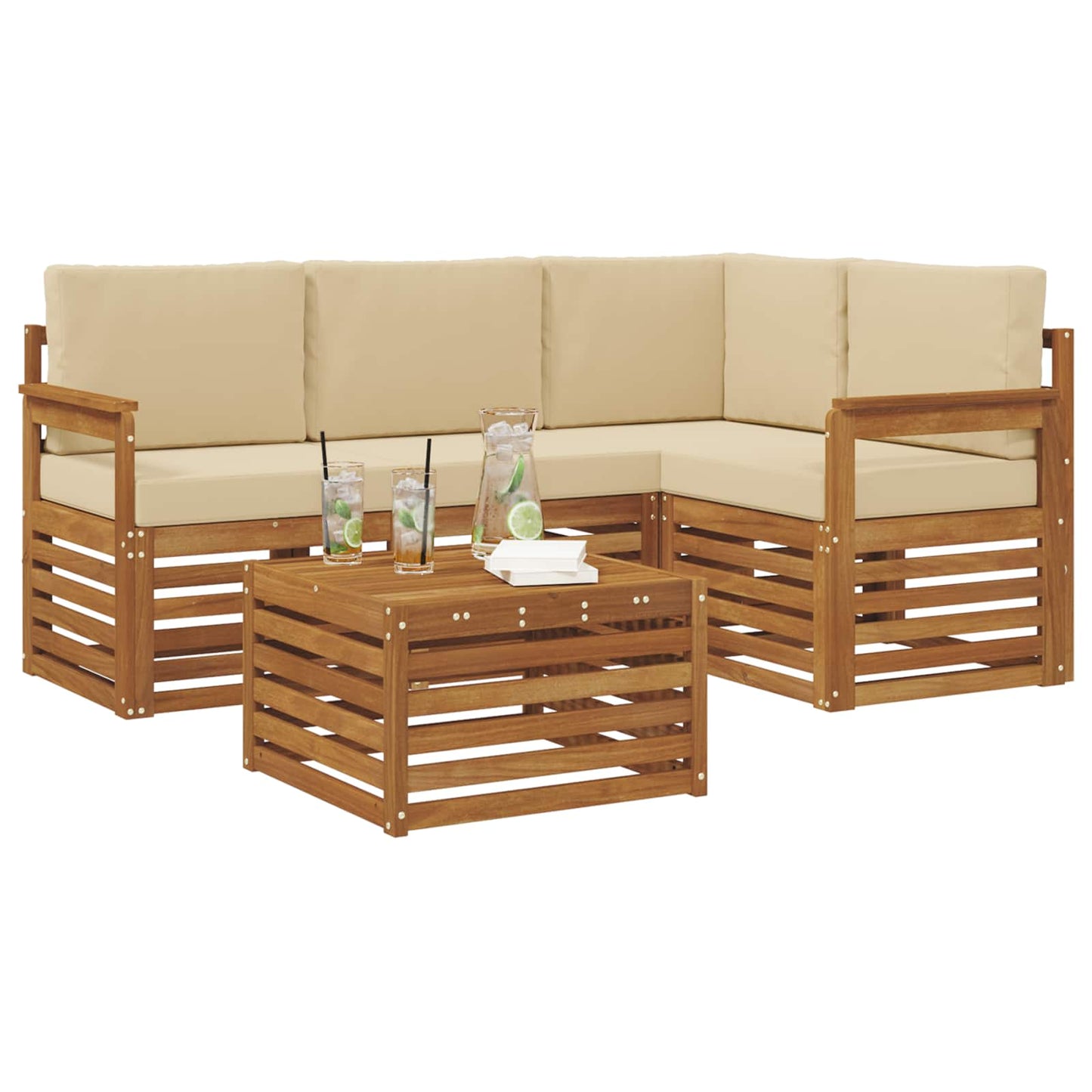 Set di divani da esterno con cuscino 5 pcs Naturale e Beige