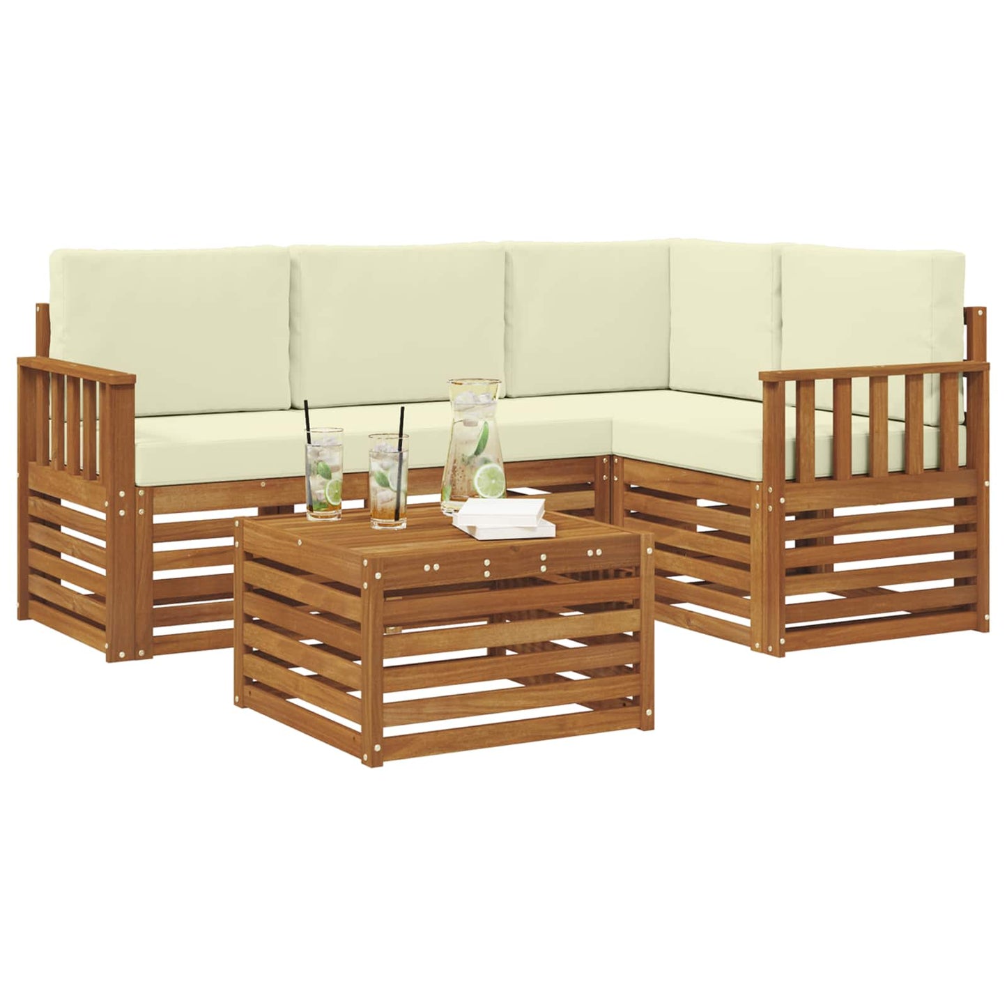 Set di divani da esterno con cuscino 5 pcs Naturale e Crema